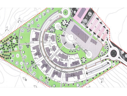 Nella foto: in grigio le nuove costruzioni, come da carte del progetto di edificazione della collina del Pizzardeto a Loreto