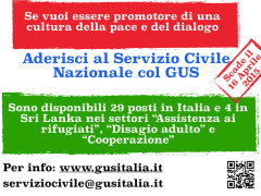 Locandina per il Servizio Civile con l'ong Gus