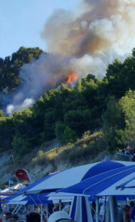 Fiamme nella pineta sopra la spiaggia di Sirolo